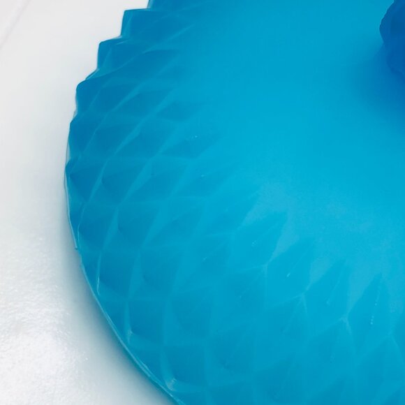 Vintage Indiana Glass Satin Mist Blue Diamond Point Candy Wedding Box Compote - Picture 7 of 14